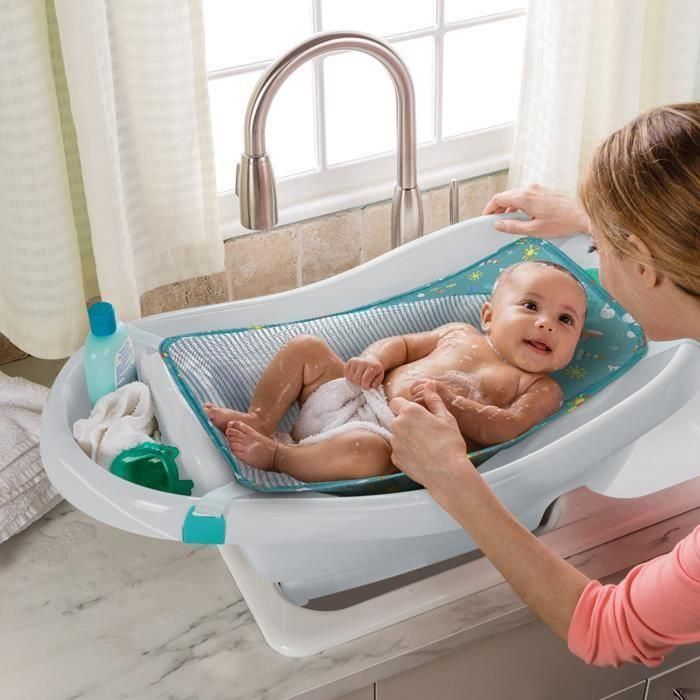 Ingenuity ING12914197875 Bañera para bebé, extra grande y cómoda con portabebés de tela suave, cojines de asiento y estante, hasta 24 meses 2