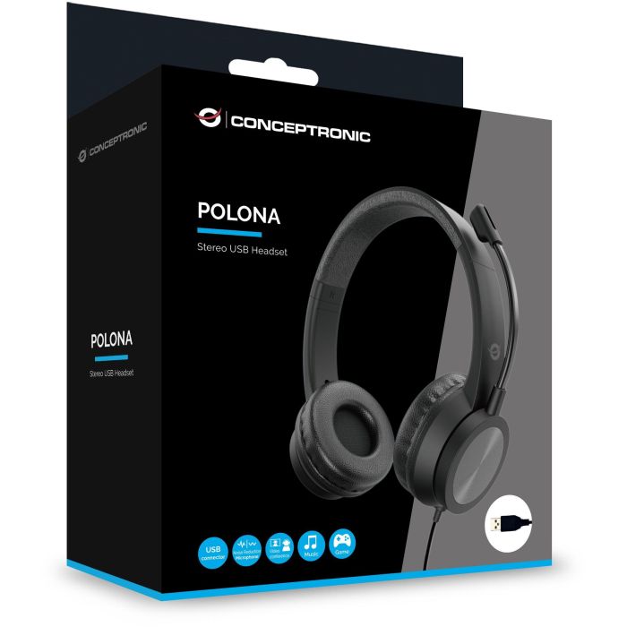 Conceptronic POLONA05B Headset USB-A con Micrófono Estéreo Diadema Negro 2m para Llamadas y Música 7