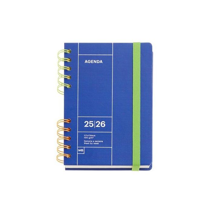 Agenda Escolar (2025-26) Miquelrius Back To Basics Wire-O Tapa Extra Con Goma Activa 8º 123X178 S/V Apais. Azul