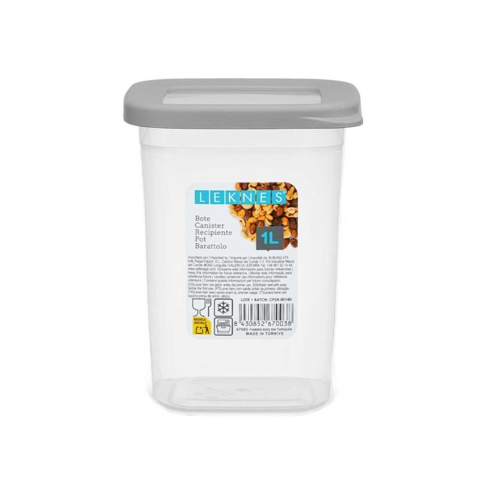 Bote Cuadrado Tapa Gris 1L Leknes 10X14CM (24 Unidades) 2 Bote Cuadrado Tapa Gris 1L Leknes 10X14CM (24 Unidades) 2