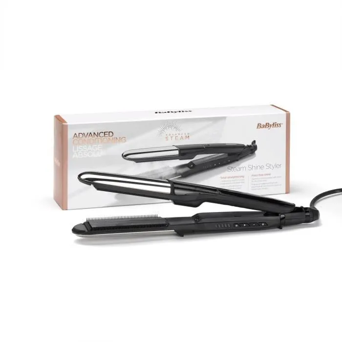 BaByliss ST496E Plancha para el pelo a vapor Steam Shine con función iónica y placas de cerámica de 39 mm, 5 temperaturas hasta 230 °C 1