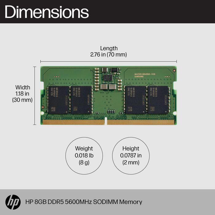 HP 8GB DDR5 5600MHz SODIMM Memory para portátiles y sistemas compactos 2 HP 8GB DDR5 5600MHz SODIMM Memory para portátiles y sistemas compactos 2