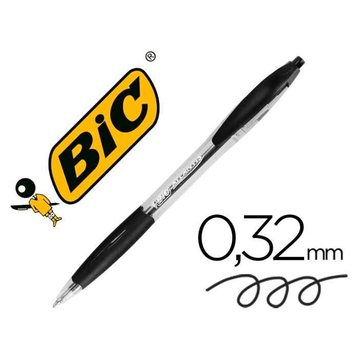 Boligrafo Bic Atlantis Negro Retractil Tinta Aceite Punta De 1 mm 12 unidades