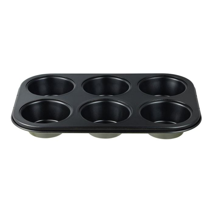 San Ignacio Molde Experto para 6 Muffins o Magdalenas, Acero al Carbono, Antiadherente Negro, 26.5 x 18.5 x 3 cm, Modelo PQ-7764C para Horno