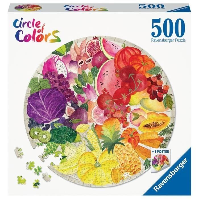 Ravensburger - Rompecabezas Redondo de 500 Piezas - Frutas y Verduras (Círculo de Colores) 1 Ravensburger - Rompecabezas Redondo de 500 Piezas - Frutas y Verduras (Círculo de Colores) 1
