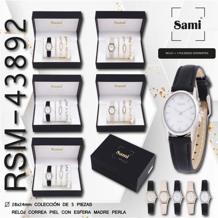 SAMI Conjunto para señora de reloj oval con esfera de madreperla y 3 pulsos