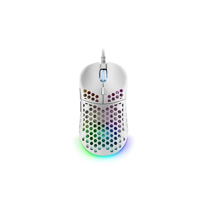 Mars Gaming MM55W Ratón Gaming Ligero RGB Óptico USB 12800 DPI Diseño Hive Blanco Para PC Consola