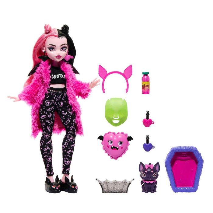 Monster High HKY66 Muñeca Clawdeen Wolf Fiesta Pijamas con Cárdigan, Joggers y Mascota Crescent - +4 años 1