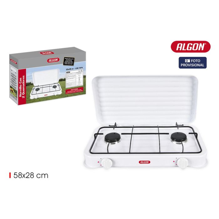 Hornillo de gas 2 fuegos con tapa Algon BBQ (2 Unidades) Hornillo de gas 2 fuegos con tapa Algon BBQ (2 Unidades)