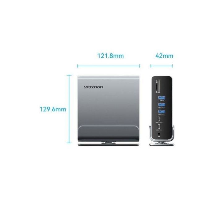 Docking USB Tipo-C Vention TPUH0/ 2xHDMI/ 1xDisplayPort/ 3xUSB Tipo-C/ 5xUSB/ 1xRJ45/ 1xLector de Tarjetas/ 1xJack 3.5/ 1xUSB Tipo-C PD/ Gris 4