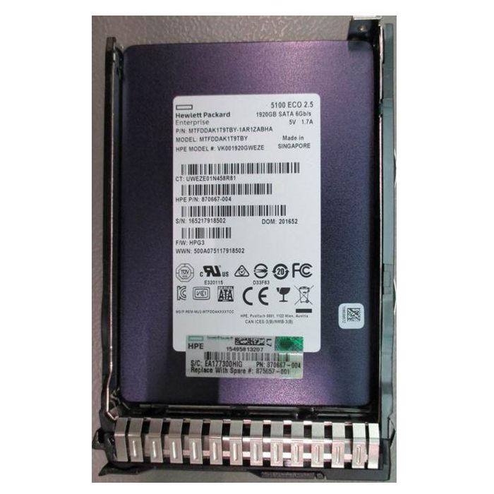 Hewlett Packard Enterprise SSD 1.92TB SFF SATA RI DS SC - Disco de Estado Sólido para Servidores y Almacenamiento