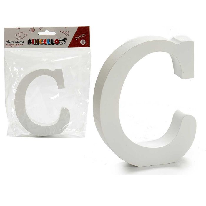 Pincello Letra C de Madera Blanca 2x11 cm (24 Unidades)
