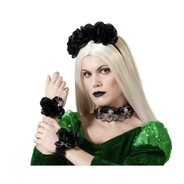 Juego De Accesorios Negro Con Flores Y Arácnidos Para Mujer