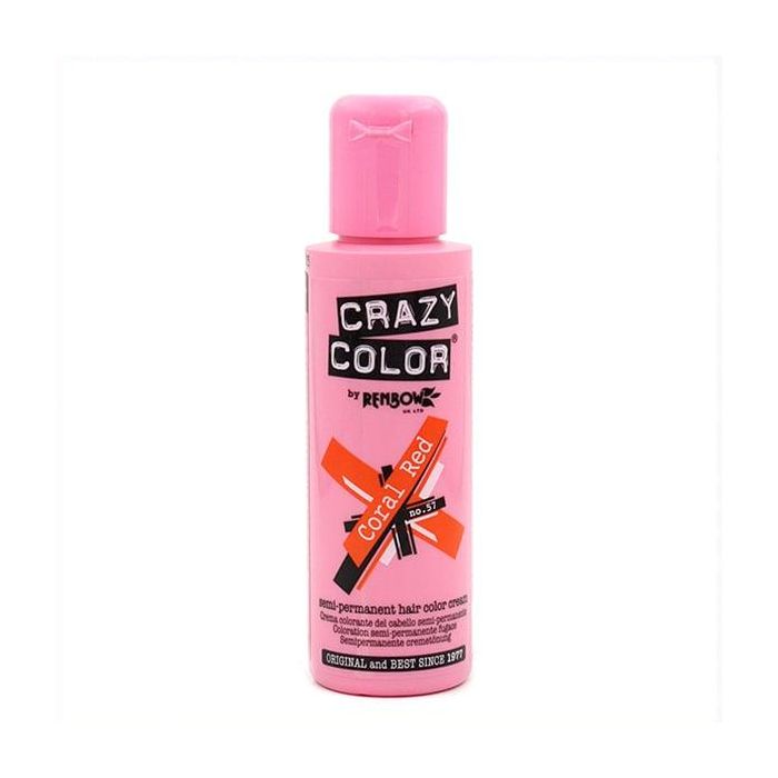 Crazy Color Tinte Semipermanente para el Cabello 57 Coral Red - Color Fantasía Vibrante y Directo sin Amoníaco ni Oxidantes