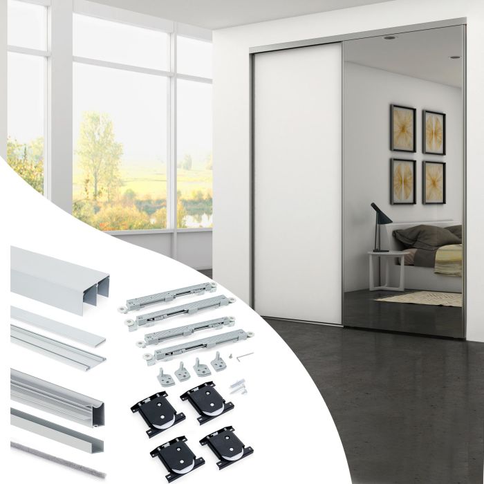 Emuca Kit de herrajes para armario de 2 puertas correderas y cierre suave Placard 81, perfil Wave, espesor 18mm, tableros no incluidos, Anodizado mate 0 Emuca Kit de herrajes para armario de 2 puertas correderas y cierre suave Placard 81, perfil Wave, espesor 18mm, tableros no incluidos, Anodizado mate 0