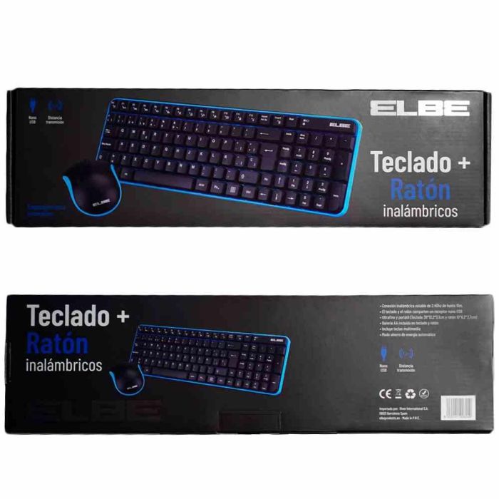 Elbe PTR-101 Pack Teclado y Ratón Inalámbricos Azul-Negro con Receptor Nano USB 6