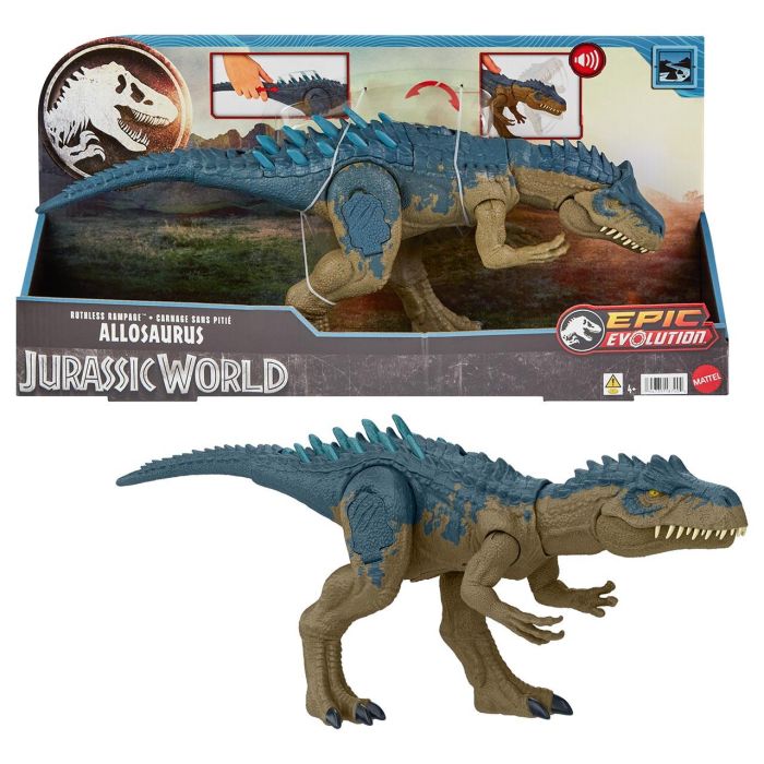 Mattel HRX51 Jurassic World Alosaurus: Figura de Acción de Dinosaurio con Ataque Feroz y Mordisco, Más de 43 cm