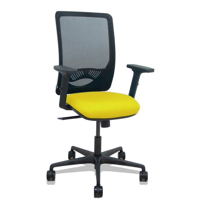 PIQUERAS Y CRESPO Silla Zulema sincro malla negra asiento bali amarillo brazos 2D ruedas 65mm PIQUERAS Y CRESPO Silla Zulema sincro malla negra asiento bali amarillo brazos 2D ruedas 65mm