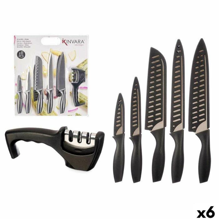 Set de Cuchillos Kinvara KT157095 Negro Acero Inoxidable Polipropileno Afilador de Cuchillos (6 Unidades)