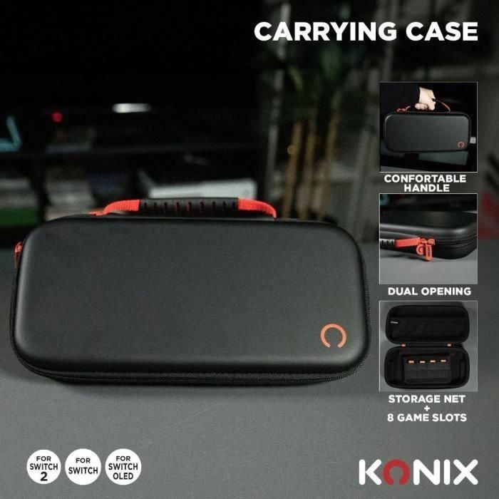 Estuche protector y de transporte - KONIX - Consola Nintendo Switch 2 - Red para guardar accesorios - 8 compartimentos para juegos - Negro 2 Estuche protector y de transporte - KONIX - Consola Nintendo Switch 2 - Red para guardar accesorios - 8 compartimentos para juegos - Negro 2