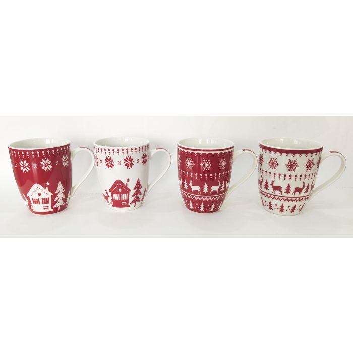 DKD Home Decor Mug Navidad Tradicional Porcelana Rojo/Blanco 340ml Apto Microondas (12 Unidades)