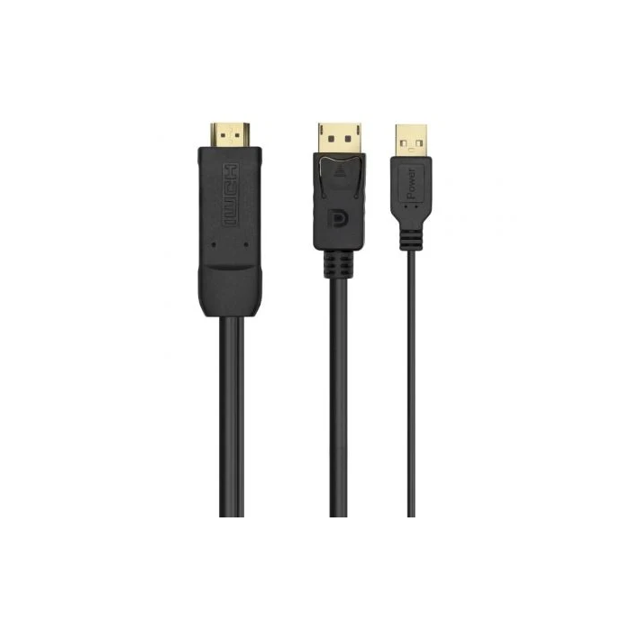 AISENS - CABLE CONVERSOR ACTIVO HDMI 2.0 + USB ALIM. A DISPLAYPORT V1.2, HDMI/M-USB/M-DP/M, NEGRO, 1.8M