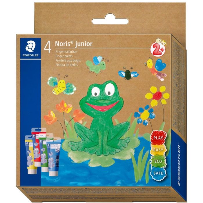 STAEDTLER 8814 D Pintura de Dedos Noris Junior, Set de 4 Colores Surtidos (Azul, Verde, Rojo, Amarillo) para Niños