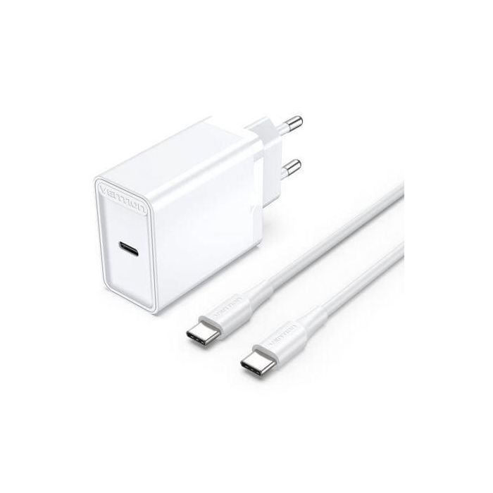 Vention FAHWF-EU Cargador de Pared 1xUSB Tipo-C + 2x Cable USB Tipo-C 25W Carga Rápida Samsung PD 3.0