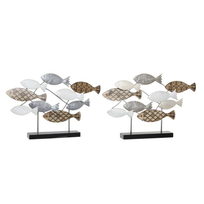 DKD Home Decor Adorno de Pared Metal Peces Atlántico 65.4x43x9.5 cm (2 Unidades) Surtido Azul, Marrón, Negro