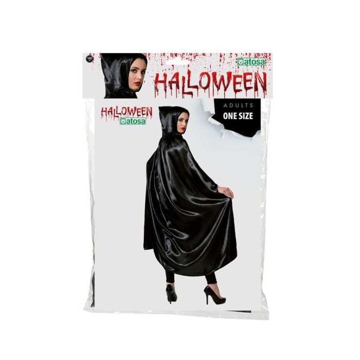 Capa Larga Negra de Satén 140 cm con Capucha para Disfraces Oscuros, Vampiros, Hechiceros 1 Capa Larga Negra de Satén 140 cm con Capucha para Disfraces Oscuros, Vampiros, Hechiceros 1