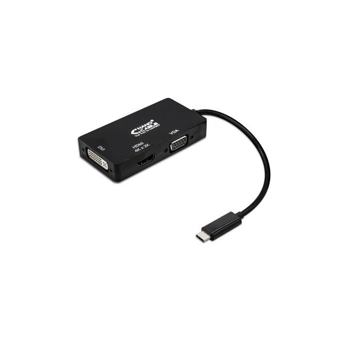 Adaptador USB-C a VGA/HDMI/DVI NANOCABLE 10.16.4301-BK (10 cm) Negro 10 cm