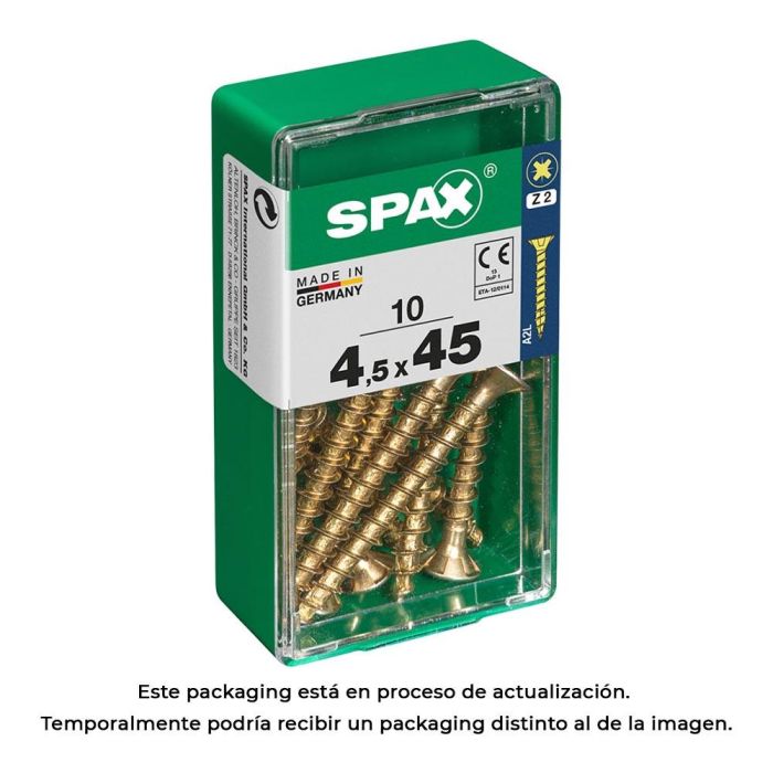 Spax 4081020450451 Tornillo para Madera Universal, Cabeza Plana, Rosca Completa, Yellox 4,5x45mm, Ranura Z2, 4CUT, Caja 10 Unidades