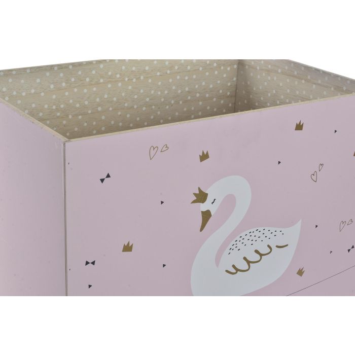 DKD Home Decor Caja Decorativa de Madera para Bebé Colección Cisne Rosa Palo Natural 26 x 39 x 31 cm Set de 2