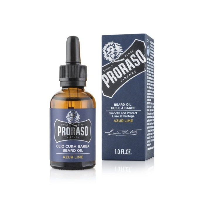 Proraso Aceite para Barba BLUE Suavizante & Nutritivo Sin Siliconas para Hombre 30ml - Macadamia, Aguacate y Aroma Cítrico