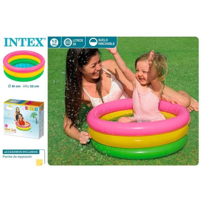 Piscina hinchable 3 aros colores con suelo hinchable (capacidad 28 litros) (1/3 años)61x22 cm - modelos surtidos 2