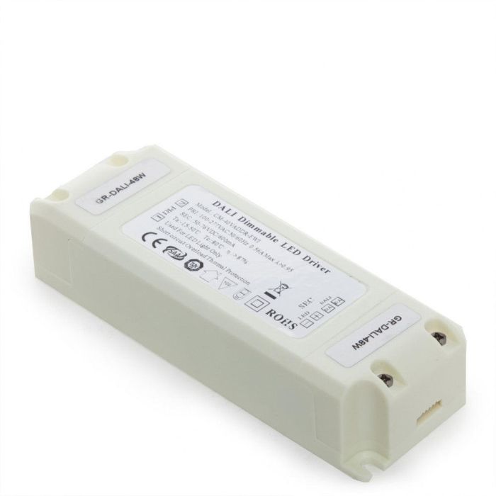 Driver DALI Regulable para LEDs, Potencia hasta 48W, Salida 42-76VDC 600mA, Entrada 100-277V AC, Clase II. CM-48VADDR-EMI. Ref: GR-DALI-48W 1
