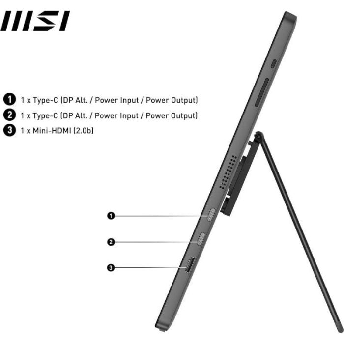 MSI MP161 E2 Pantalla PC Gamer Portátil 15.6" FHD IPS 1ms 60Hz USB-C Mini HDMI Soporte Trípode 1 MSI MP161 E2 Pantalla PC Gamer Portátil 15.6" FHD IPS 1ms 60Hz USB-C Mini HDMI Soporte Trípode 1