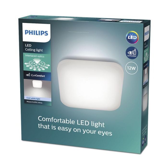 Philips Mauve Plafón LED cuadrado 12W 4000K 1300lm 26x26x6.5cm Luz día IP20 No dimmable 1 Philips Mauve Plafón LED cuadrado 12W 4000K 1300lm 26x26x6.5cm Luz día IP20 No dimmable 1