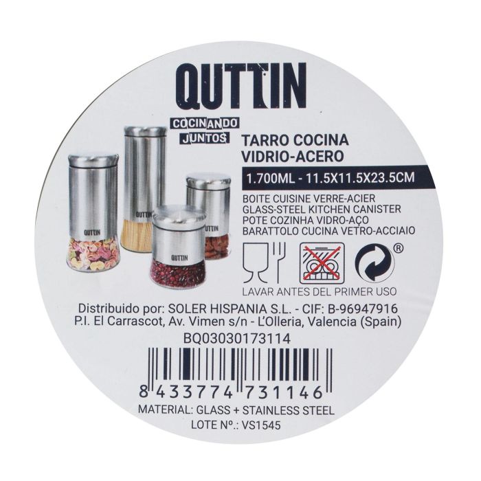 Tarro de Vidrio y Acero Quttin 1700 ml (12 Unidades) 6 Tarro de Vidrio y Acero Quttin 1700 ml (12 Unidades) 6