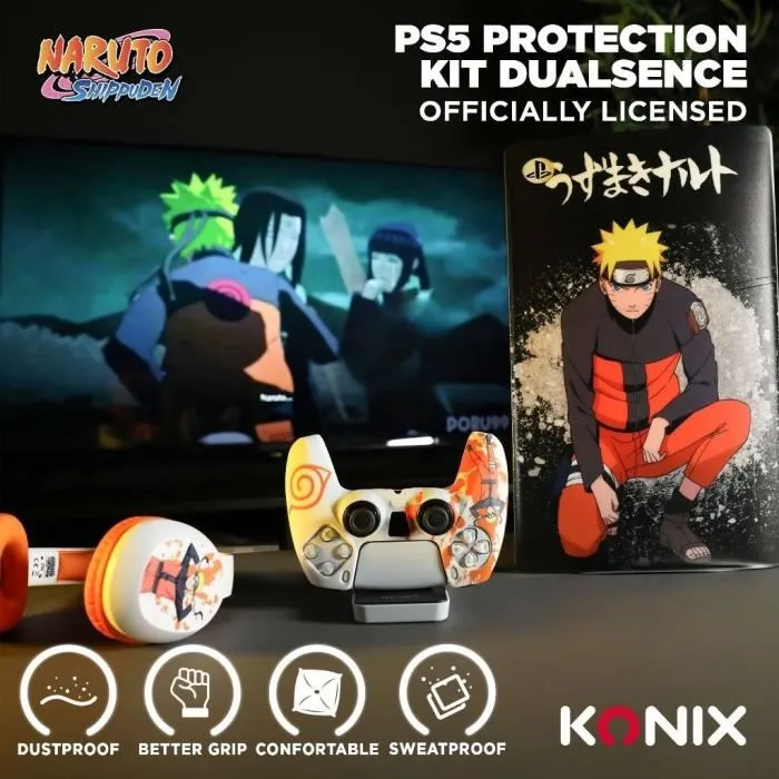 Konix Funda Protectora para Mando DualSense PS5 de Silicona con Agarre para Pulgares, Diseño Konoha Naruto Blanco 2 Konix Funda Protectora para Mando DualSense PS5 de Silicona con Agarre para Pulgares, Diseño Konoha Naruto Blanco 2