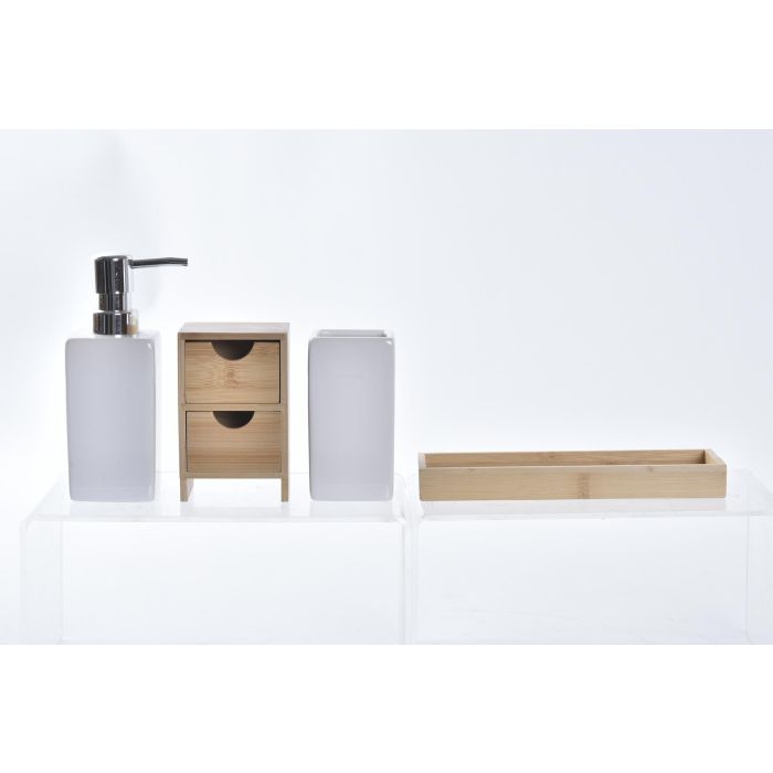 Baño Scandi DKD Home Decor Natural Blanco 6.8 x 17 x 20.5 cm Set de 4 1