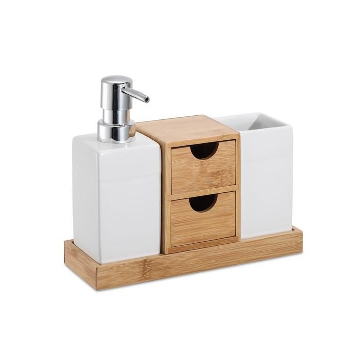 Baño Scandi DKD Home Decor Natural Blanco 6.8 x 17 x 20.5 cm Set de 4