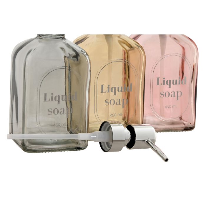 Dispensador de Jabón Home ESPRIT Naranja Rosa Ambar Cristal ABS 450 ml 8 x 7,5 x 19 cm (3 Unidades) 1