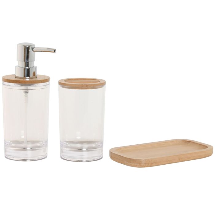 Set de Baño Home ESPRIT Transparente Natural Bambú Aluminio Poliestireno 16 x 9 x 18 cm 4