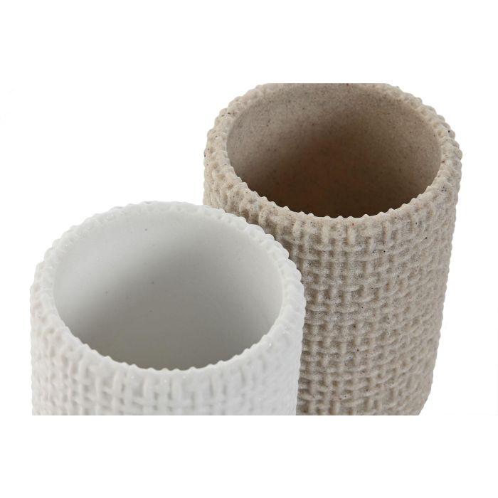 Vaso DKD Home Decor Beige Blanco 7 x 10.5 x 7 cm (4 Unidades) 2