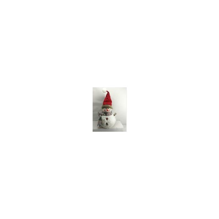 DKD Home Decor Estatua Decorativa Navidad Tradicional Muñeco de Nieve de Poliéster Blanco Rojo Gris - Perfecta para el Hogar 17x50x28 cm