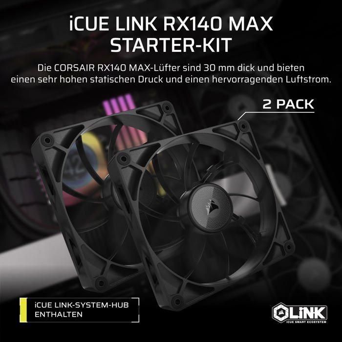 Refrigeración de PC - CORSAIR - CO-9051044-WW - iCUE LINK RX140 Max Ventilador doble de 2" de grosor 1