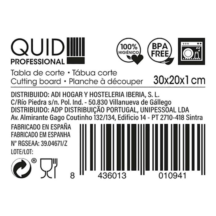 Tabla Corte Polietileno Accessories Quid Professional 30x20x1 cm