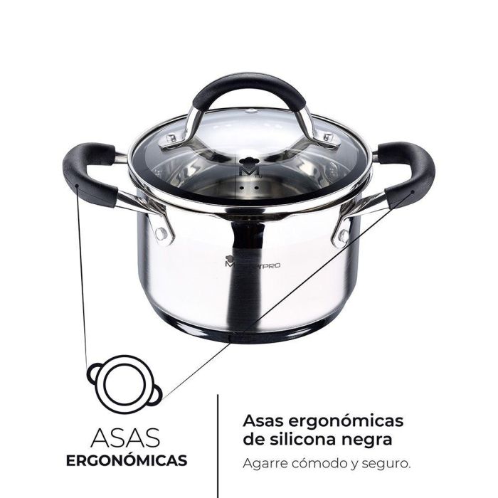 Masterpro Olla BGMP-1504-BK 1,8 l Acero Inoxidable ø16x10cm Foodies Apta Inducción Gas Eléctrica Vitrocerámica Halógeno