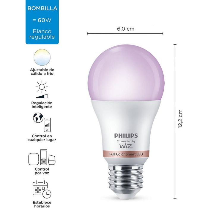 Bombilla Inteligente Philips Wiz Full Colors F 8,5 W E27 806 lm (2200-6500 K) 2 Bombilla Inteligente Philips Wiz Full Colors F 8,5 W E27 806 lm (2200-6500 K) 2